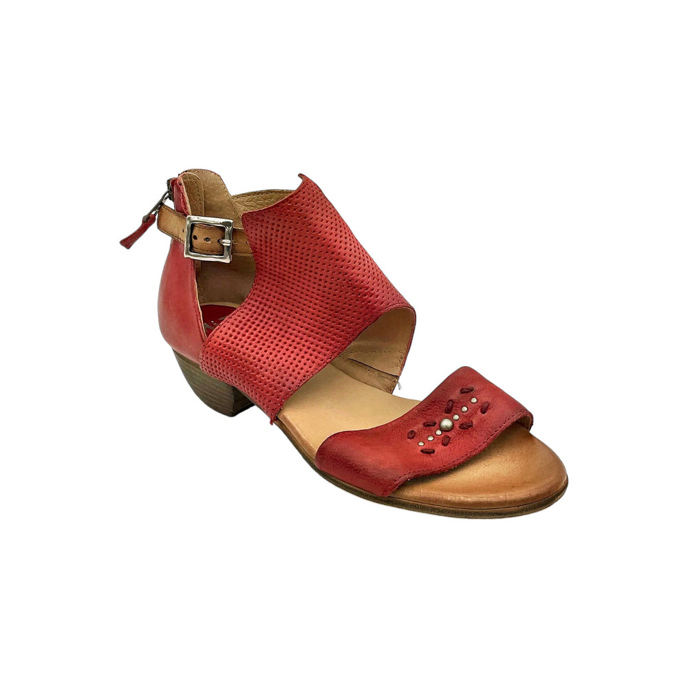 Red Perforated Low Heel Sandal - Women's Fashion Sandal